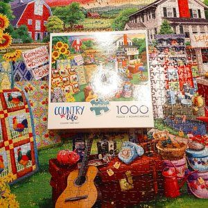 Buffalo Jigsaw Puzzle Country Yard Sale Barn Farm 1000 Pieces Complete